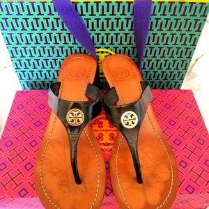 Tory Burch black/brown leather platform sandals